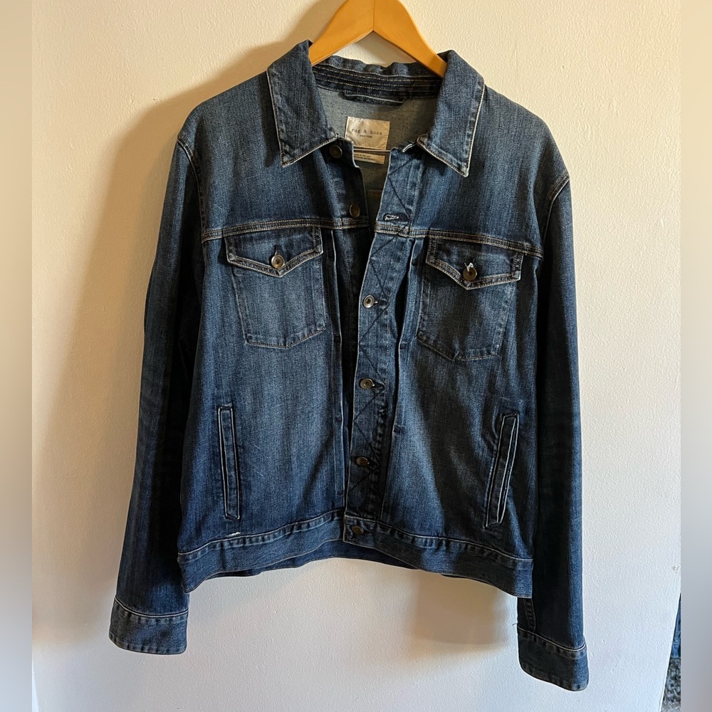 Rag & Bone Blue Denim Trucker Jacket - Size: L